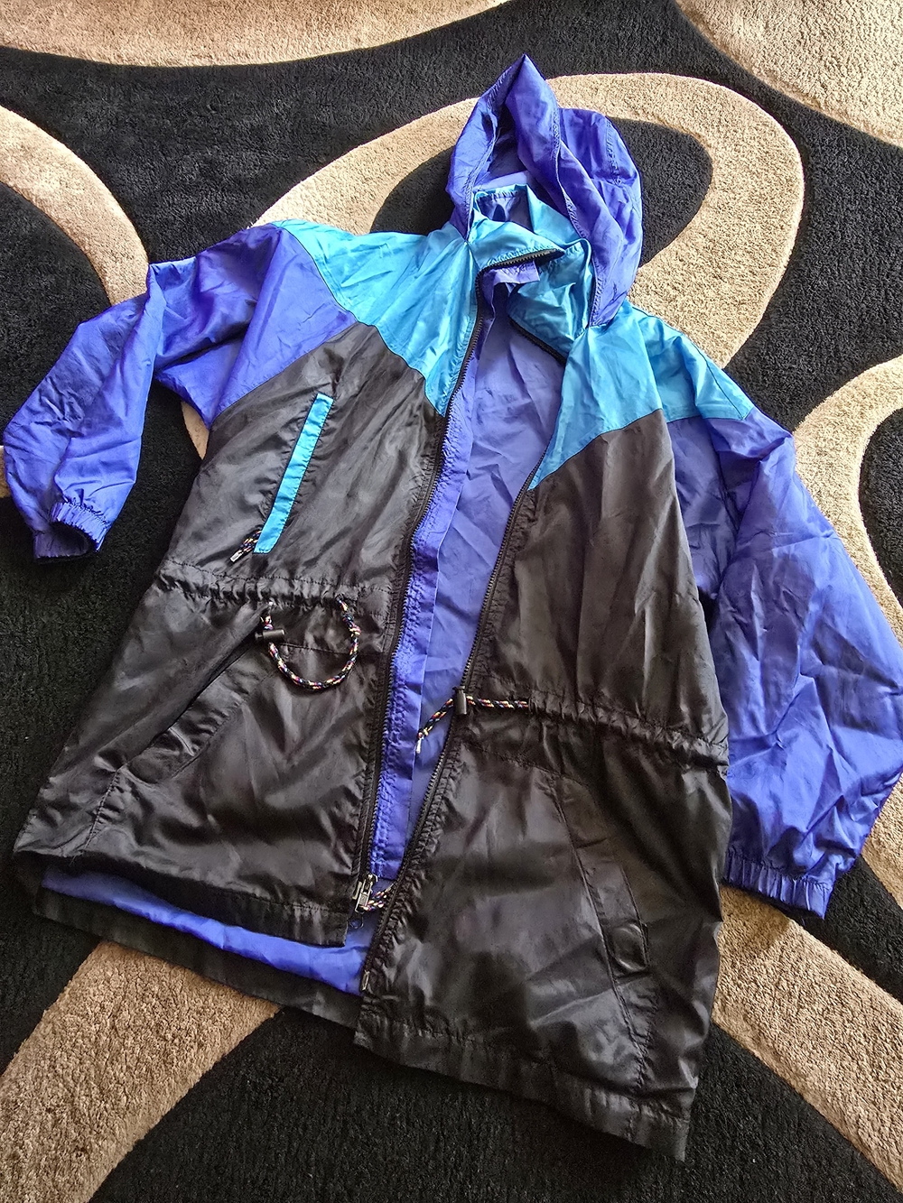Vintage Champion Men’s Colorblock Windbreaker Jacket - Blue & Black